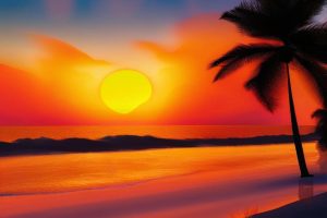 A breathtaking sunset over a tranquil beach